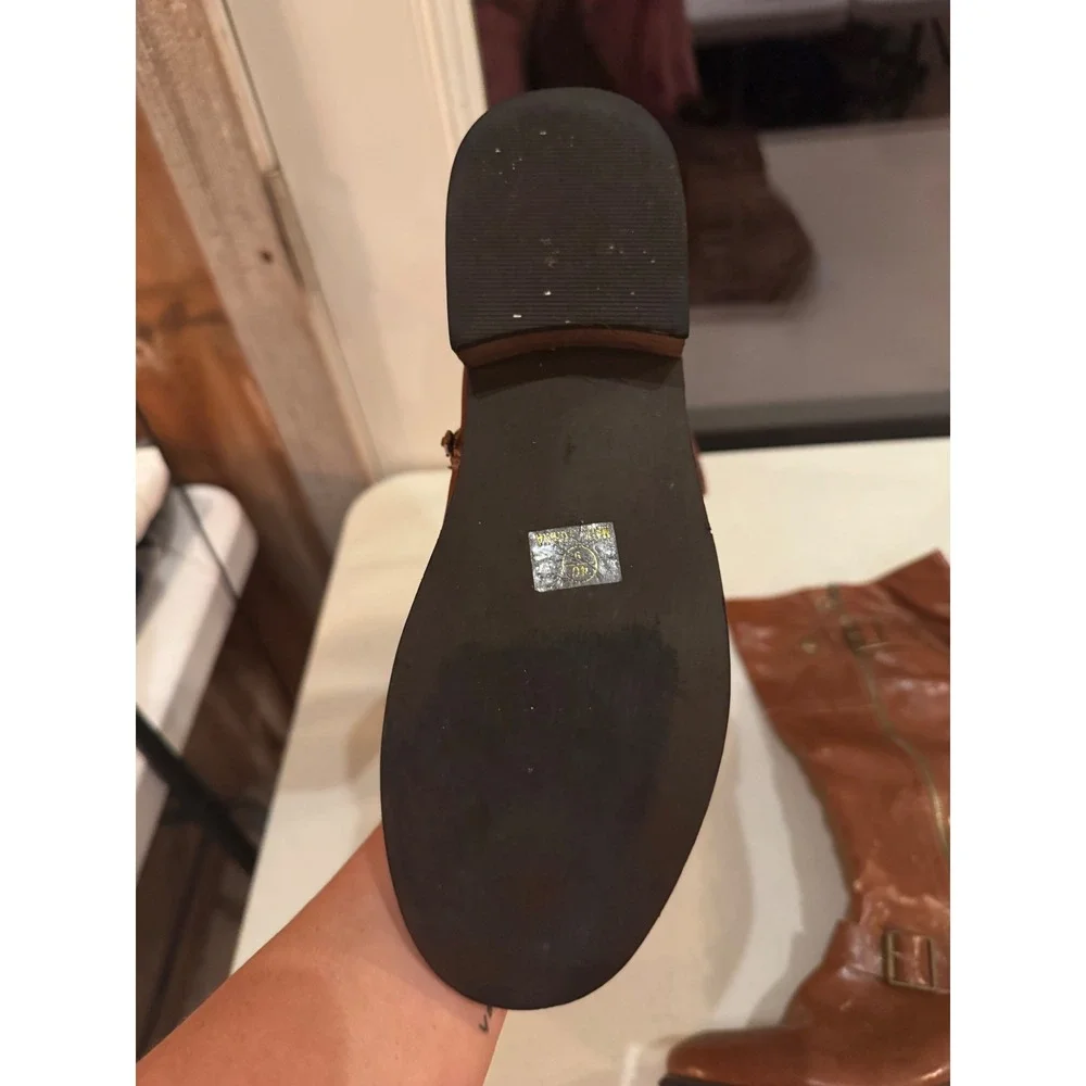 Reneeze Girls Cognac Brown Faux Leather Tall Riding Boots Buckle Detail Size 9